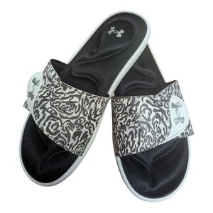 Under Armour Women's Size 10 Ignite 4 Zebra‎ Print Graphic Strap Slides